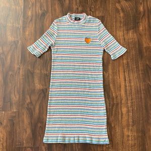DEARSTALKER Rainbow Striped Retro Bodycon Mockneck Dress